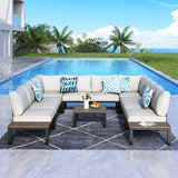 5 Pieces Patio Furniture Set,Outdoor Metal Frame Sectional Sofa Conversation Set