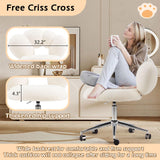 Armless Desk Chair Teddy Fabric Makeup Vanity Chair with Wheels & Adjustable Height Cute Office Chair Criss Cross Cross