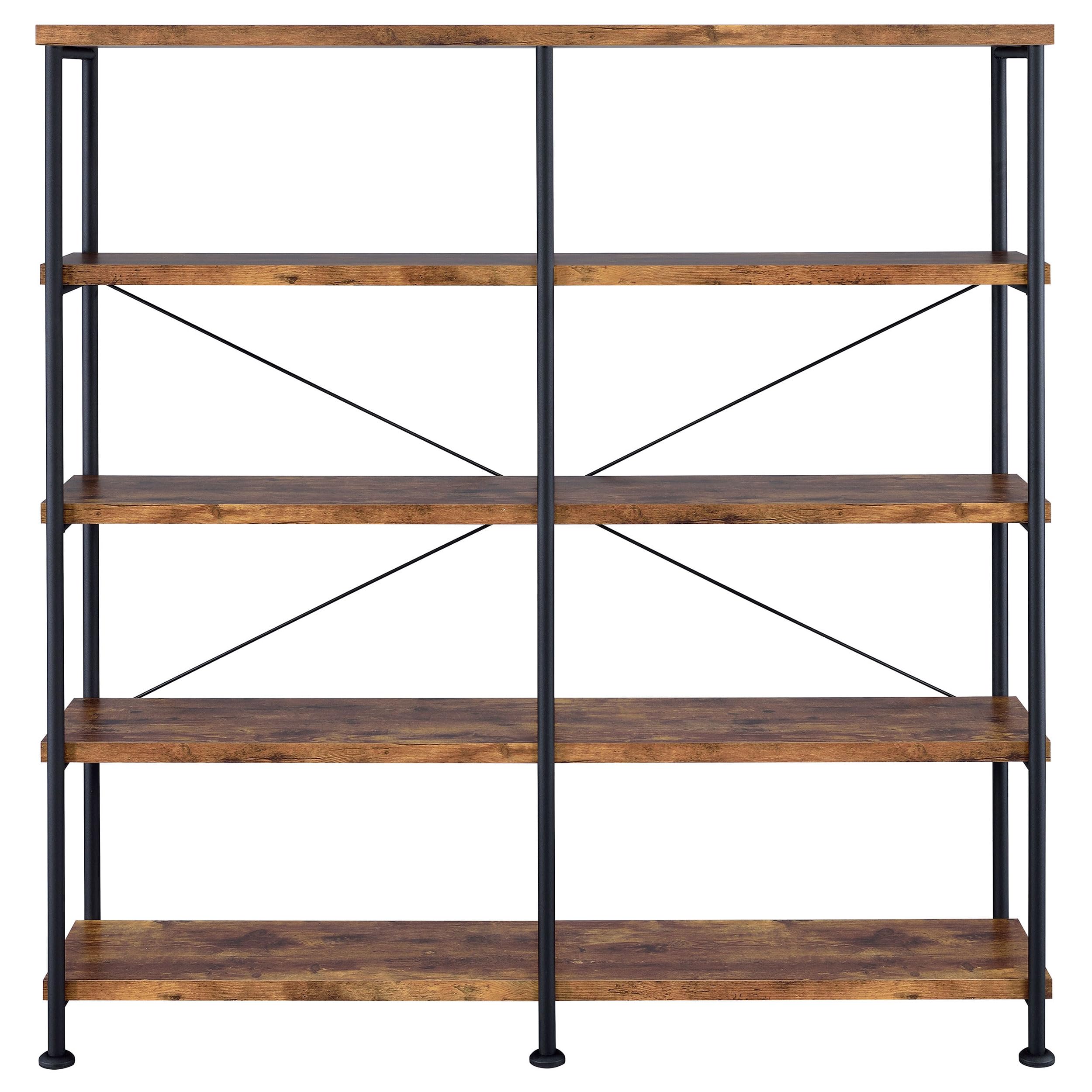 Analiese Rustic Industrial 4-Tier Double Bookcase Etagere Bookshelf Office Storage Book