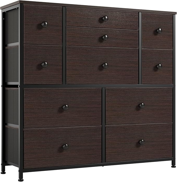 11 Drawer Dresser for Bedroom Faux Leather Chest of Drawers Fabric Dresser