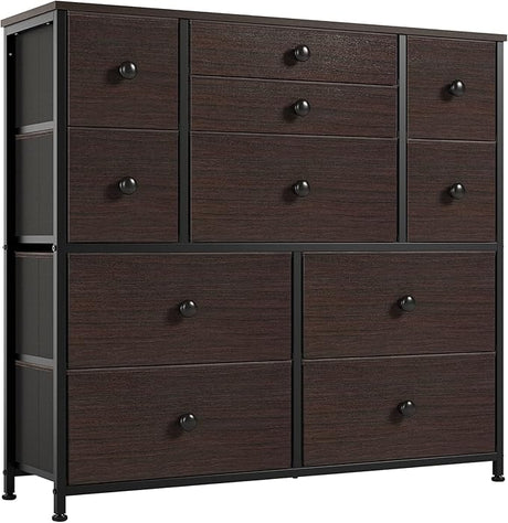 11 Drawer Dresser for Bedroom Faux Leather Chest of Drawers Fabric Dresser