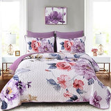 Black Floral Quilt Set Queen Size, 3 Pieces Pink Botanical Flower Printed