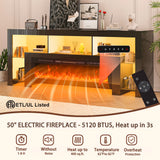94.5" Fireplace TV Stand with LED Lighting & Charging Station