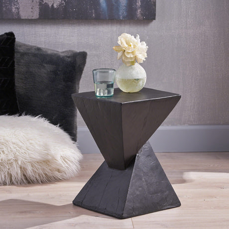 Lightweight Concrete Accent Table, Modern Hourglass Shaped End Table, Geometric End Tables for Living Room Decor, Outdoor Indoor Small Side Tables for Patio Garden Balcony Porch, Black - Bircata
