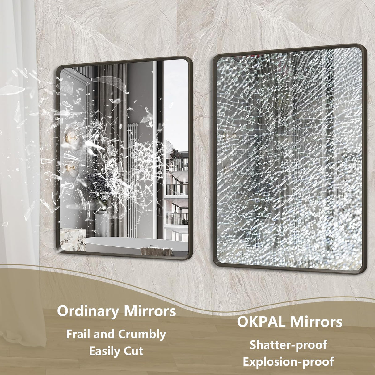 Black Bathroom Vanity Mirror 55x30 Inch - Metal Frame Rectangle Wall Mirror