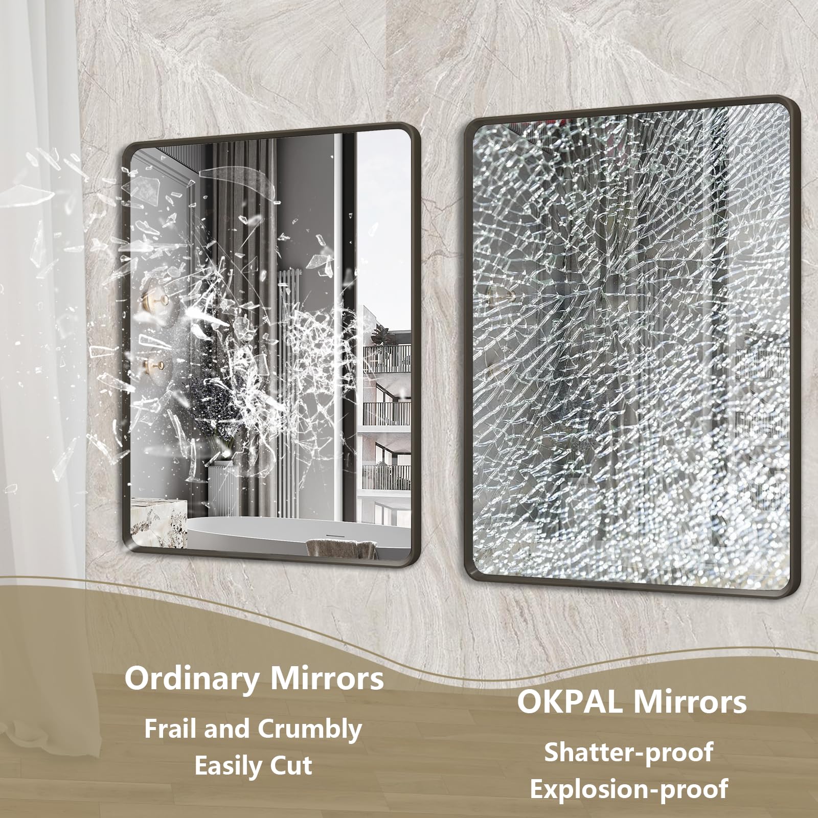 Black Bathroom Vanity Mirror 55x30 Inch - Metal Frame Rectangle Wall Mirror