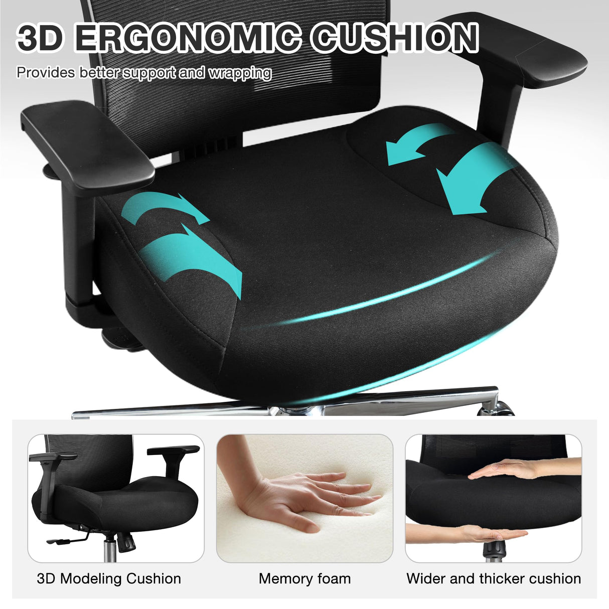 Big and Tall Office Chair 500lbs 3D Cushion Ergonomic Office Chair with 4D Armrests