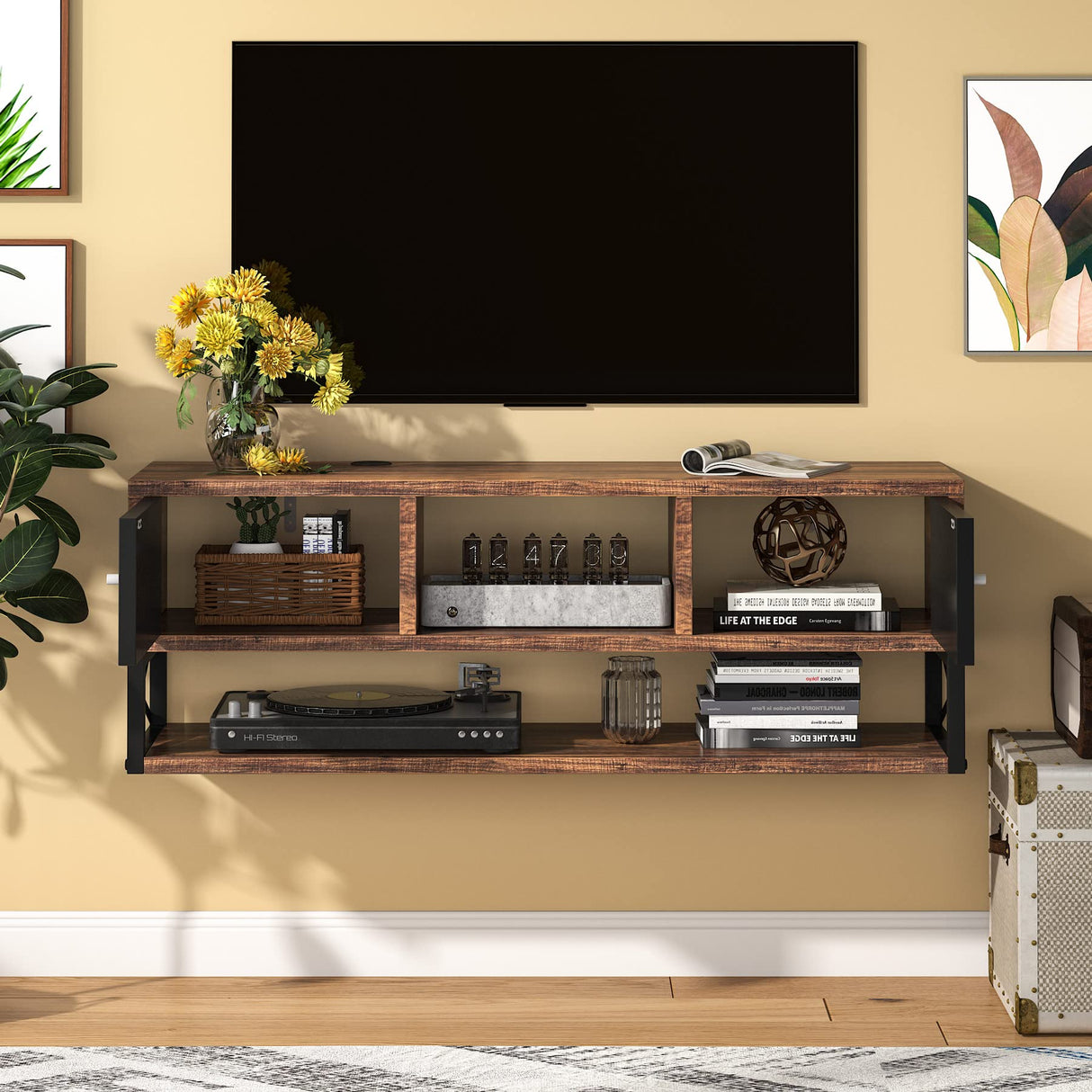 Floating TV Stand, Wall Mounted Media Console with Doors, 40” Farmhouse Floating