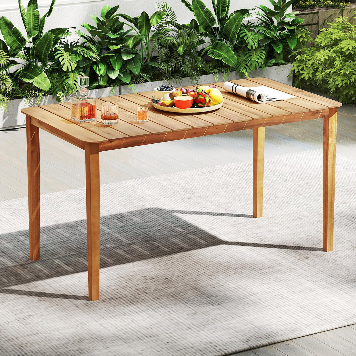Rectangular Outdoor Dining Table, 4-6 People Large Acacia Wood Patio Table