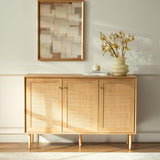 Boho Rattan Storage Cabinet - 3 Door Sideboard Buffet with Adjustable Shelves