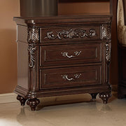 Drawer Engraved Wooden Nightstand, Brown