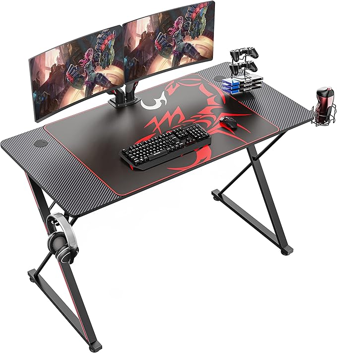 Gaming Desk 55 Inch,PC Gaming Table, X Shaped Gaming Computer Desk