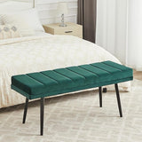 Velvet Bed Bench Modern Upholstered Entryway Bench with Black Metal Legs End of Bed