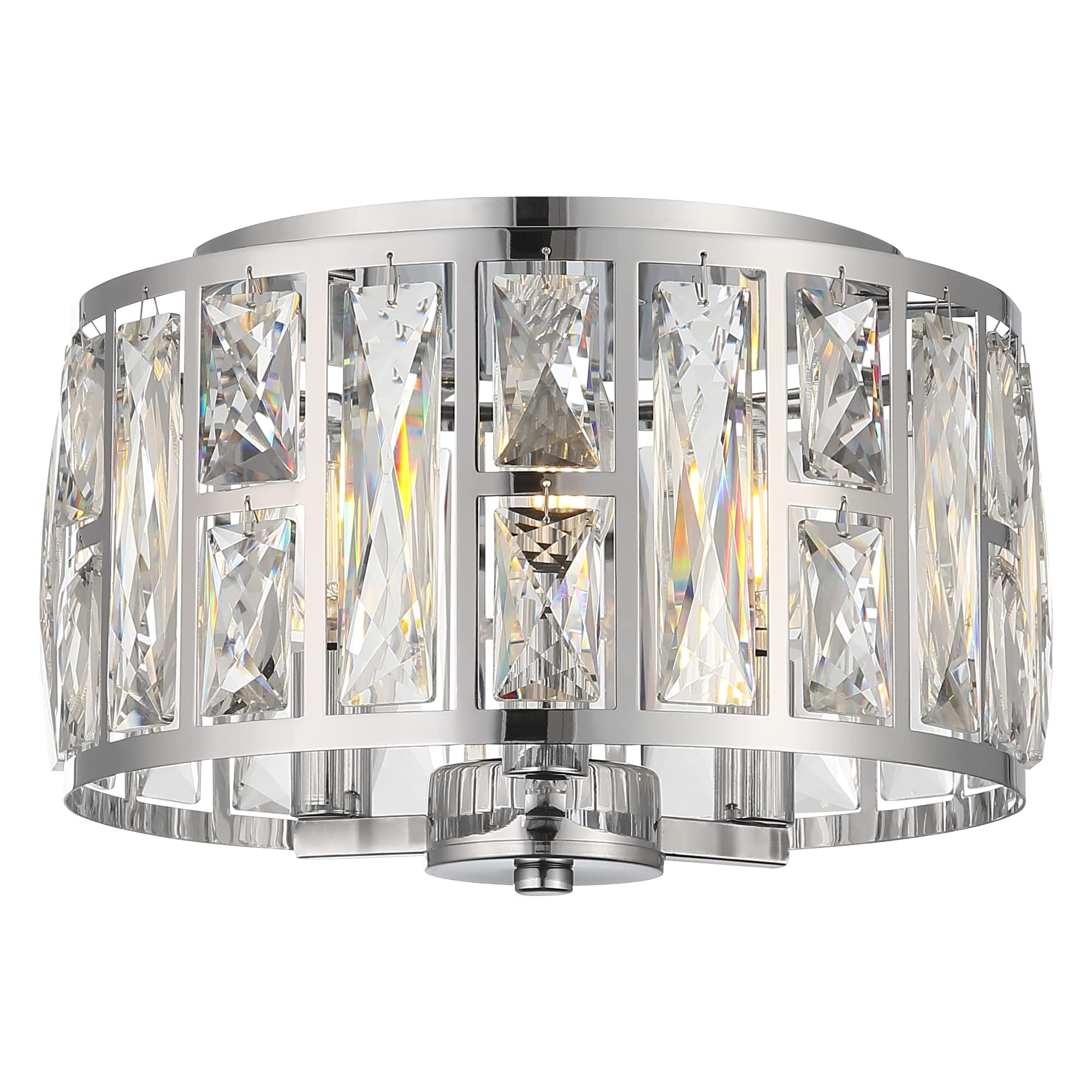 Chrome Flush Mount Ceiling Light, 3 Lights Close to Ceiling Light Fixtures,