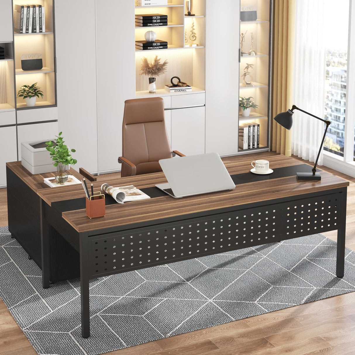 70.8" Large Executive Office Desk and 47" Lateral File Cabinet Combo