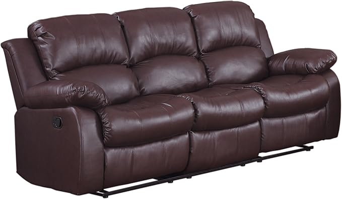 60" Bonded Leather Double Reclining Loveseat, Black