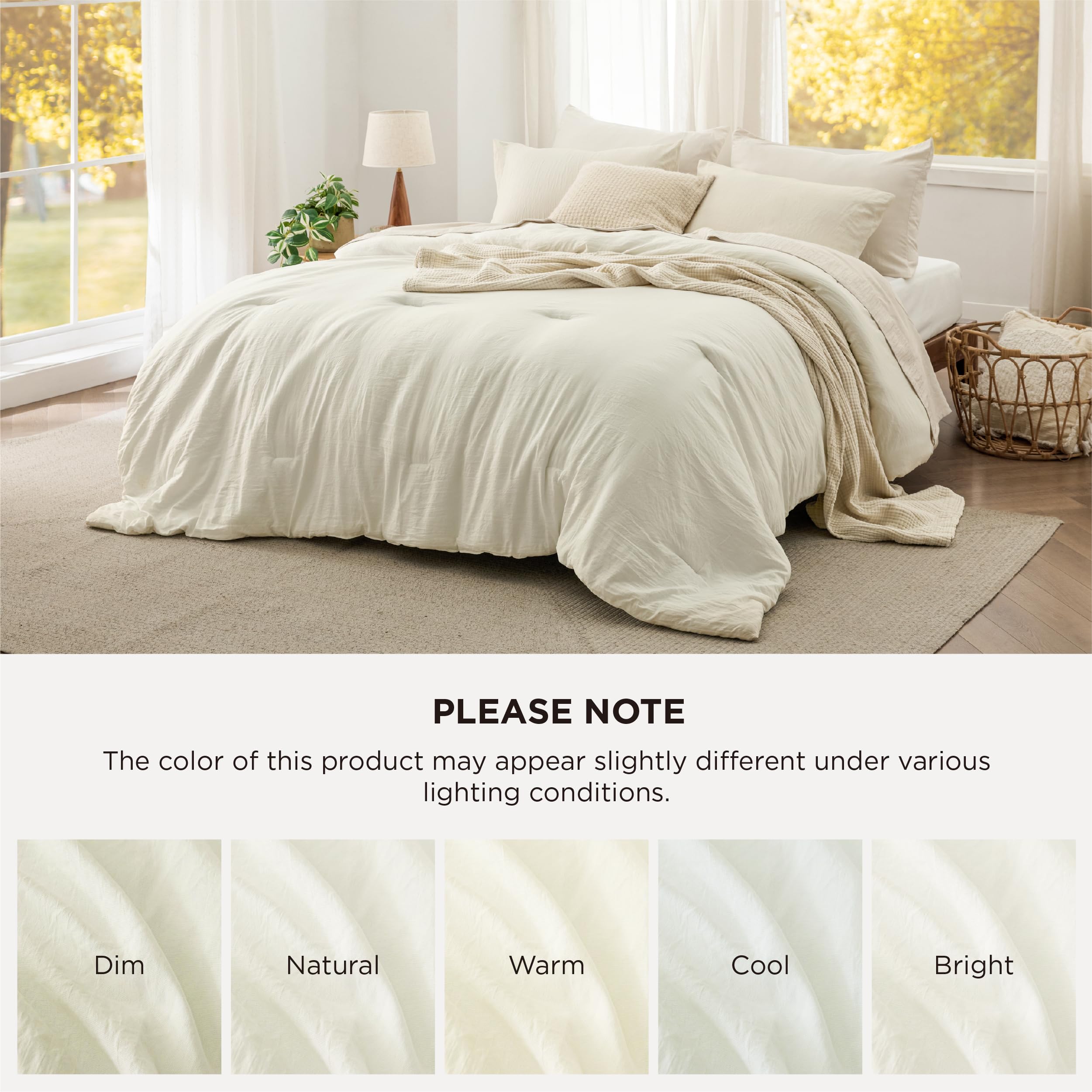 Queen Size Comforter Set - Ivory Soft Prewashed 3-Piece Bedding