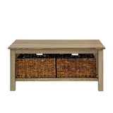 Alayna Mission Style Two Tier Coffee Table with Rattan Storage Baskets,