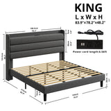 King Bed Frame, Storage Headboard with Outlets, Sturdy and Stable, No Noise