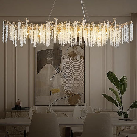 Modern Crystal Chandeliers for Dining Room, Gold Round Tree Branches Chandelier,