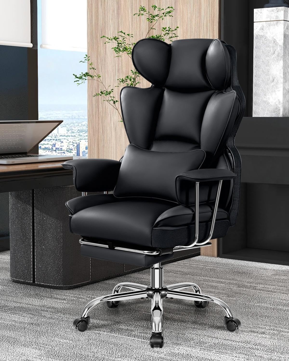 Office Desk Chair, Big and Tall Executive Office Chair with Footrest, Leather Computer