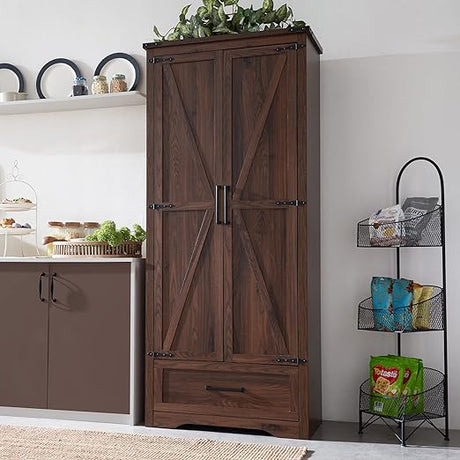 72" Tall Farmhouse Kitchen Pantry with Adjustable Shelves, Large Wood Kitchen