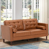 Premium Faux Leather 3-Seat Sofa w/Two Bolster Pillows and Tufted Backrest