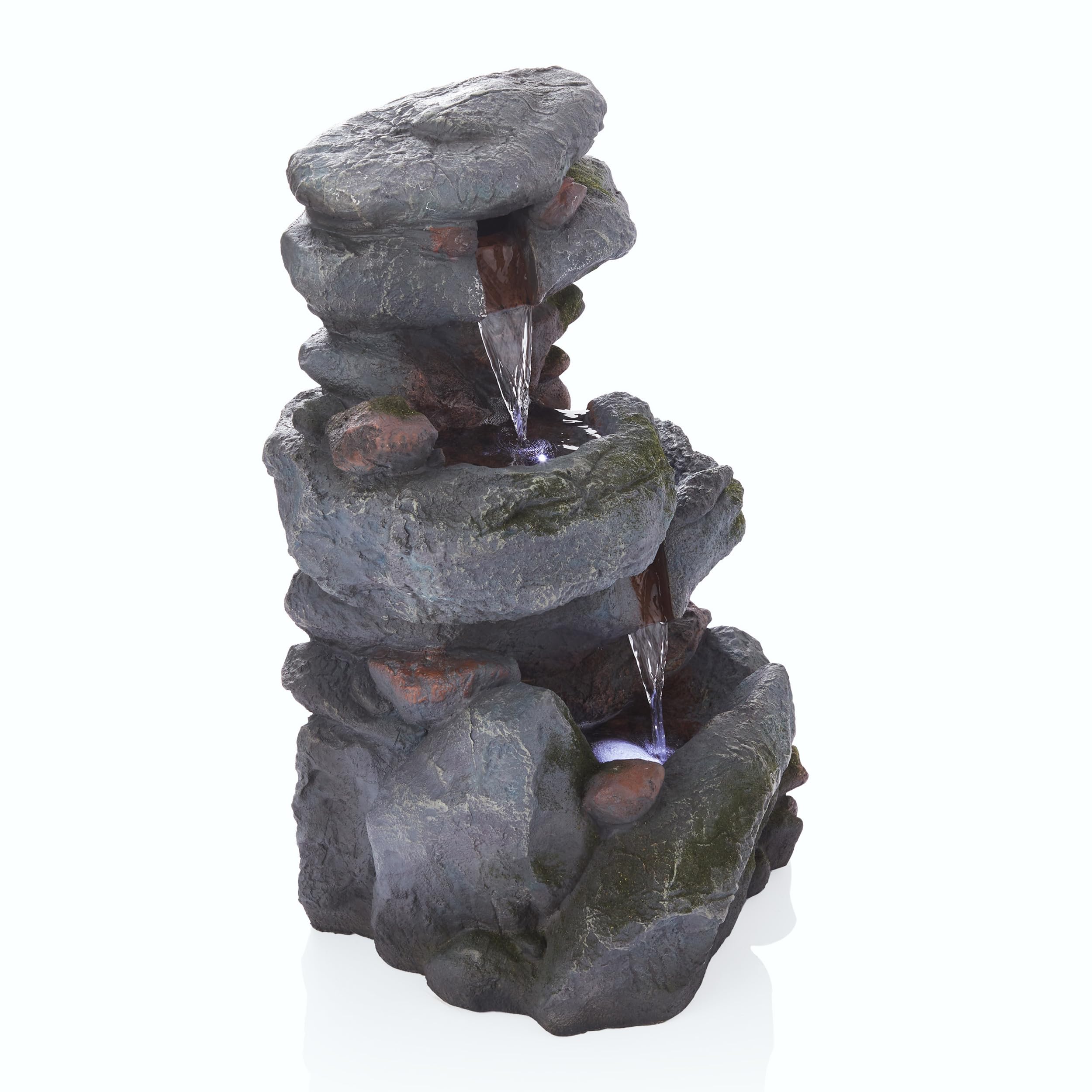 3-Tier Rock Waterfall Fountain with LED Lights for Garden, Patio, Yard, and Porch Decor,