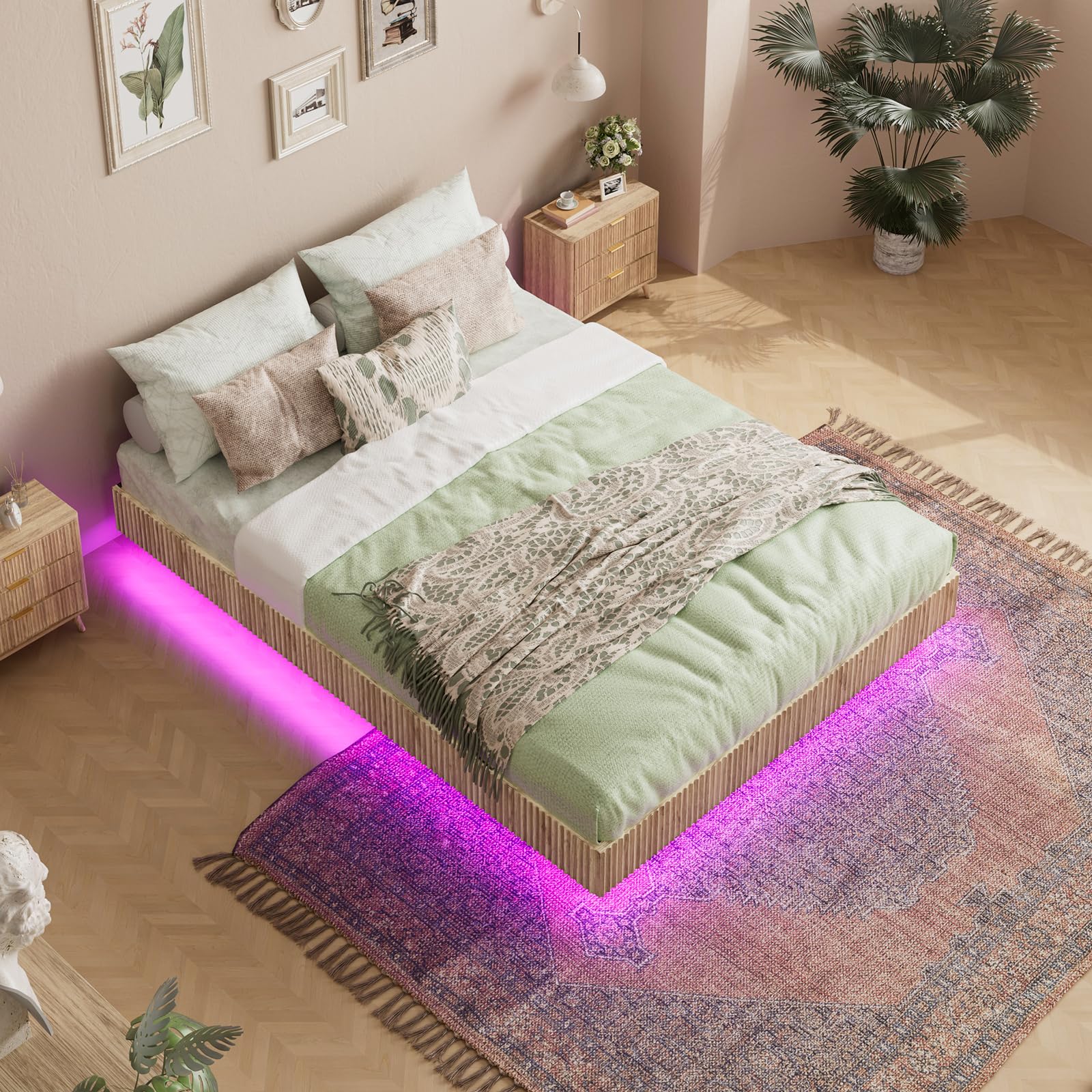 Full Floating Bed Frame with LED Lights