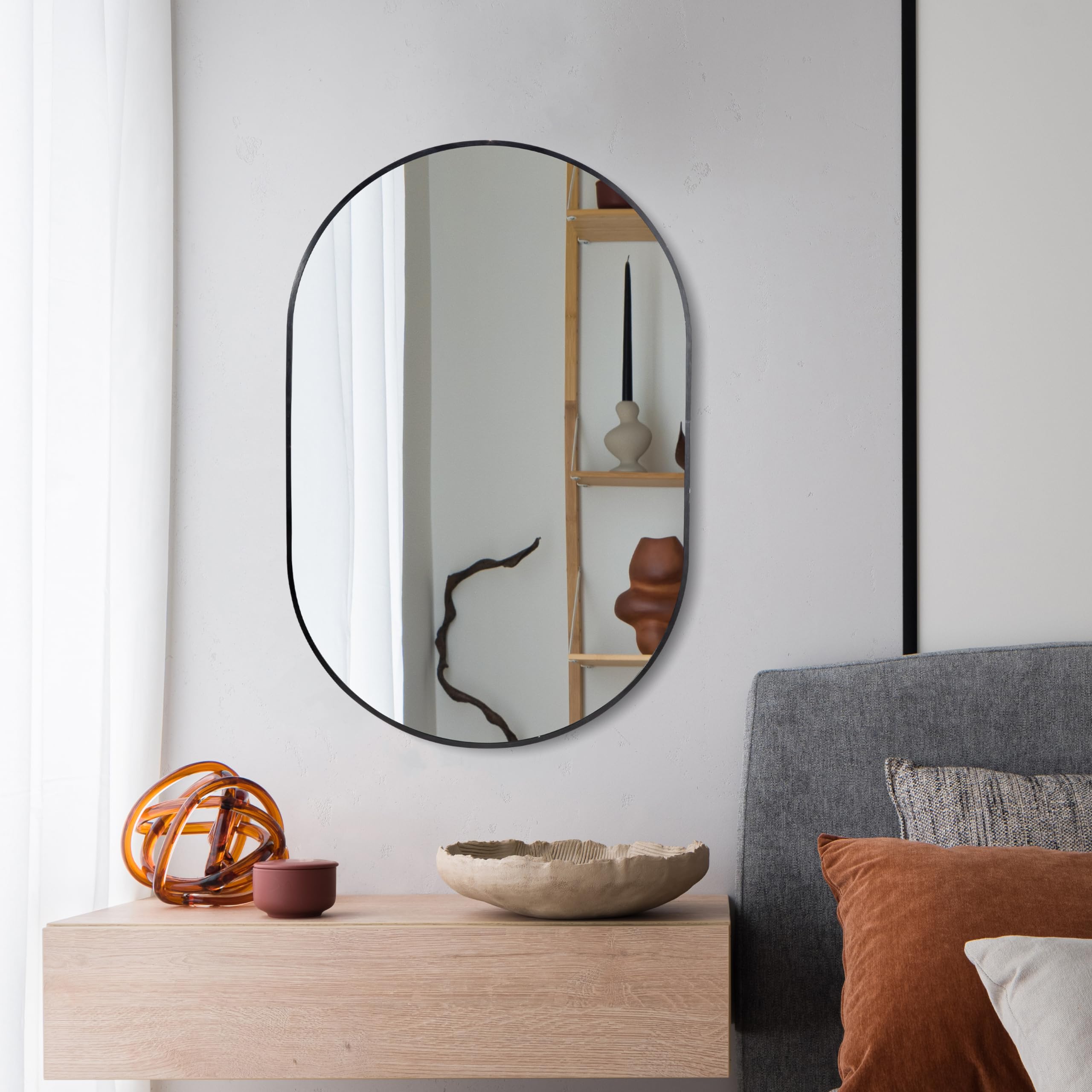 Wall Mounted Mirror,  Oval Bathroom Mirror, Black Vanity Wall Mirror