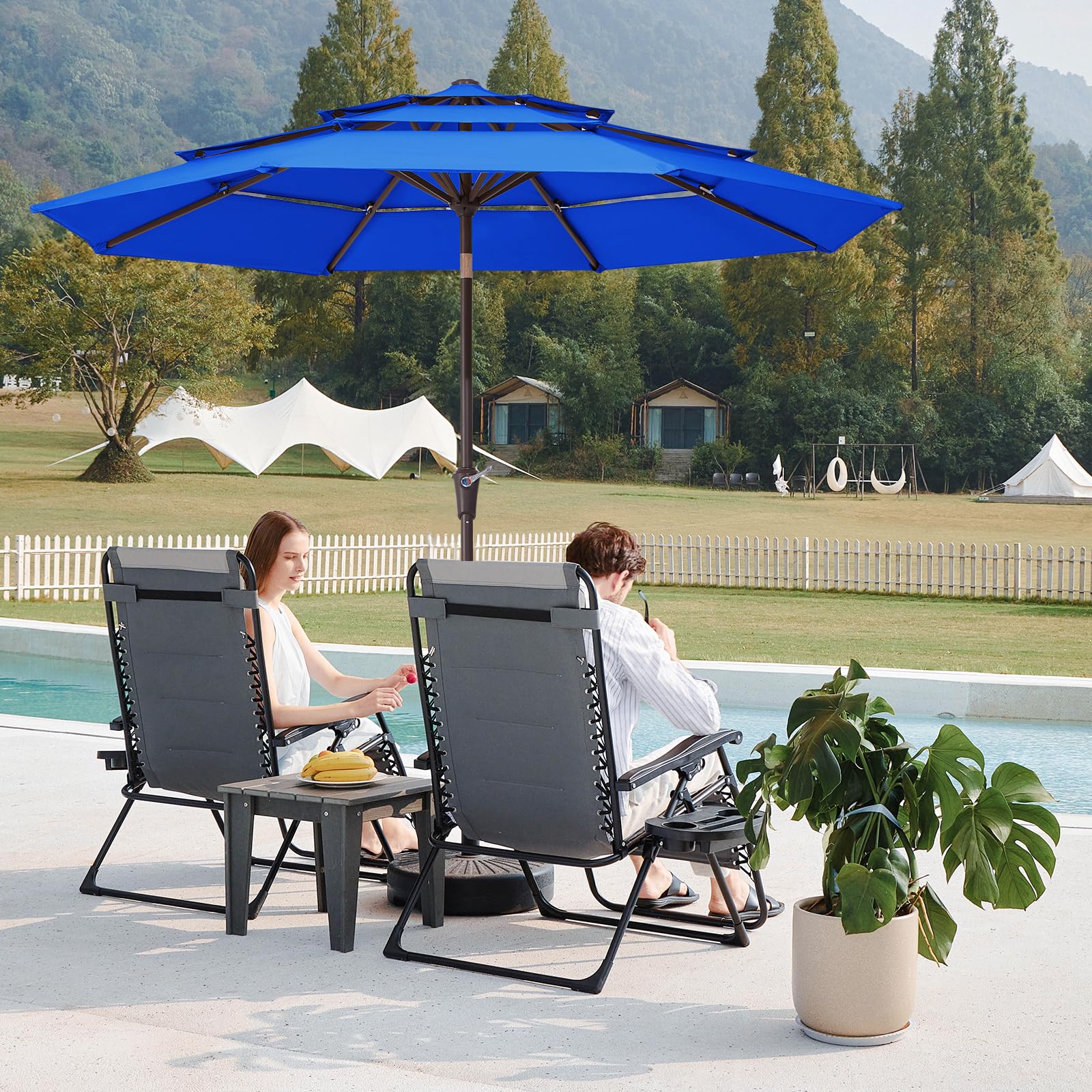 9FT 3 Tier Patio Umbrella Outdoor Market Umbrella Table Umbrellas Sunbrella