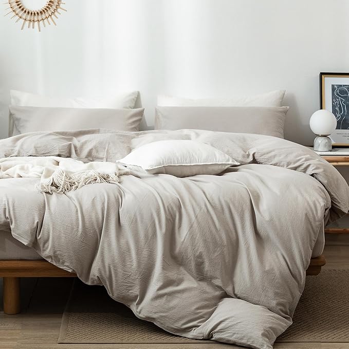 Bedding Duvet Cover Set 100% Washed Cotton Linen Like Textured Breathable Durable