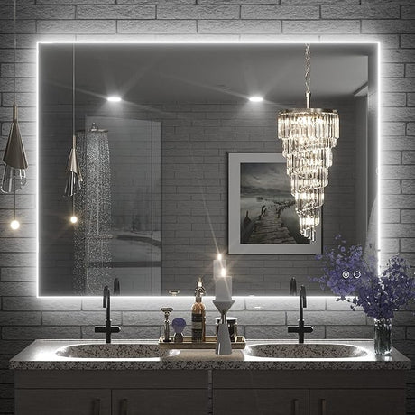 Keonjinn Bathroom Mirror with Lights 20 x 28 Inch, LED Mirror with Backlit, Anti Fog Lighted Mirror with Stepless Dimmable, UL Listed LED Driver, IP44 Waterproof, CRI90+, HD Tempered Glass