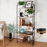 Bookshelf 5 Tier Tall Bookcase Shelf, Book Case Wood Industrial Rustic Standing Bookshelves with Storage Hooks Modern Wide Metal Ironck Book Cases Open Shelves for Bedroom Living Room Office CDs Brown