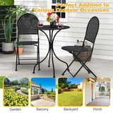 3 Pieces Patio Bistro Set, Metal Table and Folding Chair Set for 2