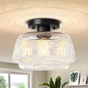 Semi Flush Mount Ceiling Light, Globe Glass Ceiling Light Fixture, Black Close to Ceiling