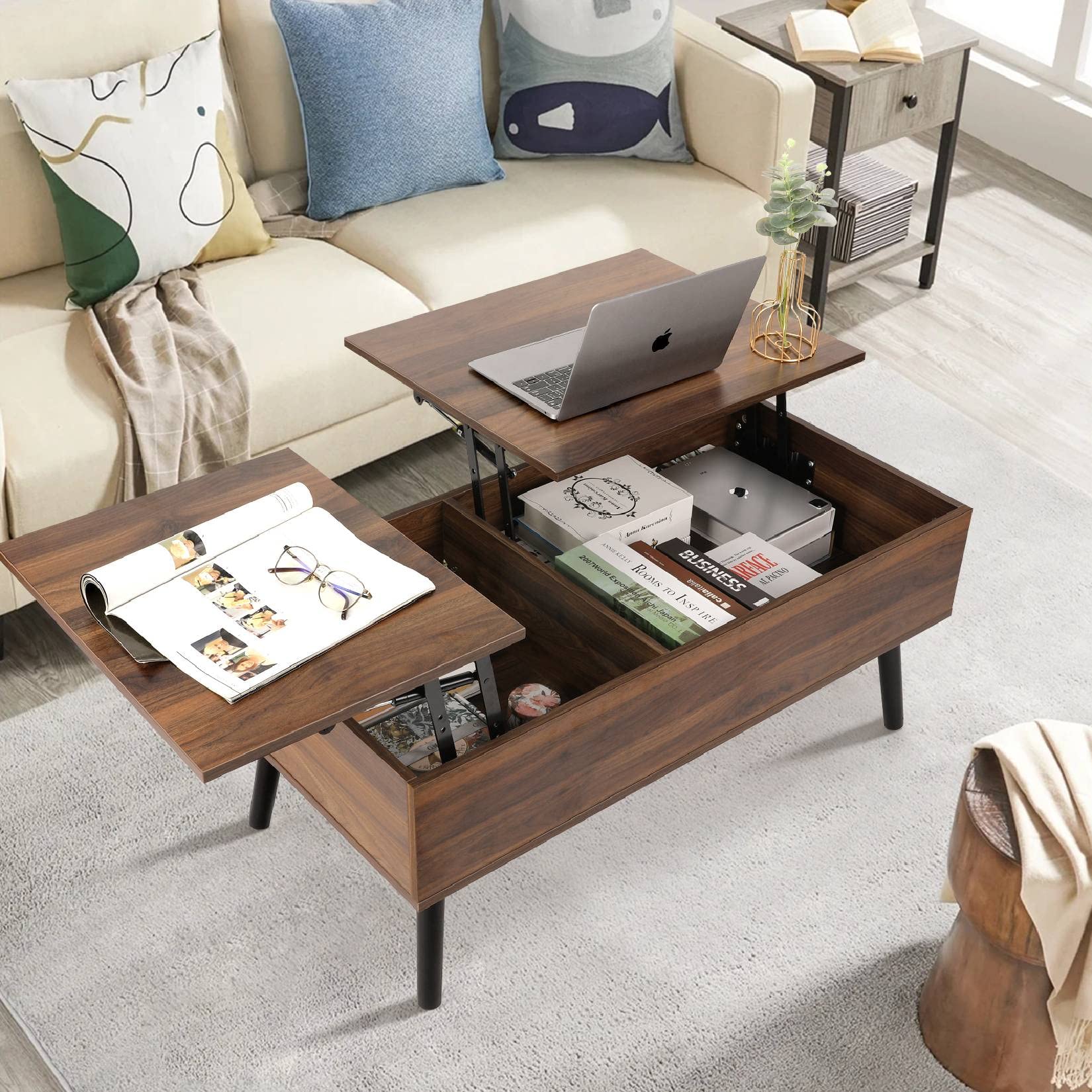 Coffee Table, Lift Top Coffee Table with Separate and Hidden Storage Compartment