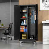 Garage Storage Cabinet with Wheels, Metal Storage Cabinet with Lockable Doors and 4 Adjustable Shelves