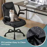 Ergonomic Leather Office Chair with Flip-Up Armrests