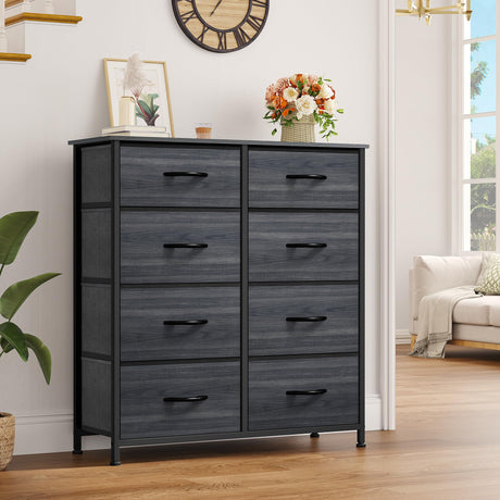 Dresser for Bedroom, Tall Dresser with 8 Drawers, Storage Tower with Fabric Bins,