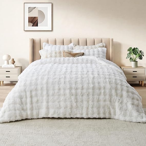 Faux Rabbit Fur Comforter Set Queen - Tie-Dye Brown