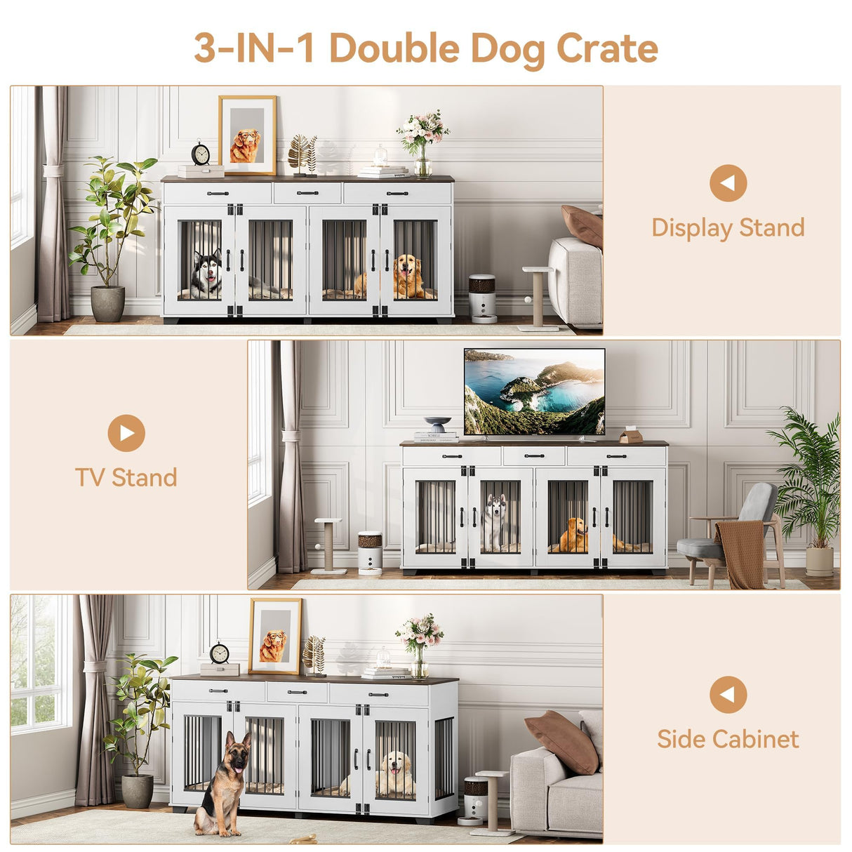 71" Double Dog Crate Furniture with Storage Drawers