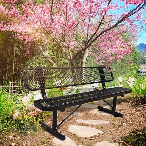 Heavy Duty Metal Park Bench for Outside, Outdoor Garden Benches