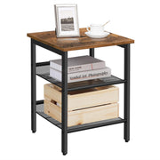 End Table, Nightstand with 2 Adjustable Mesh Shelves, Industrial Side Table