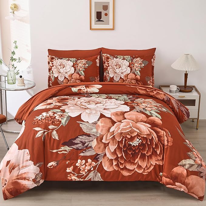 Khaki Comforter Set King Size 7 Pieces Floral Bed