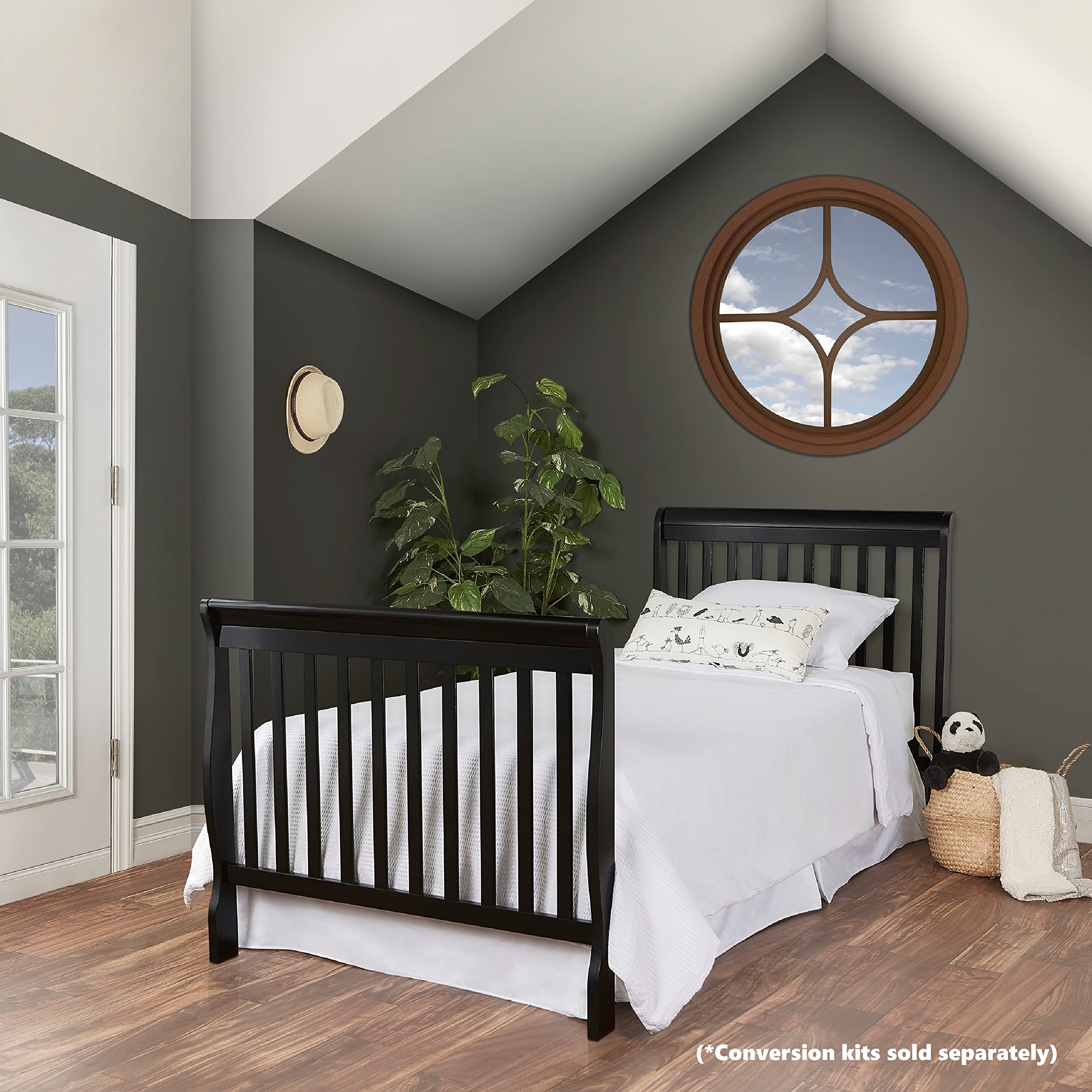 Aden 4-in-1 Convertible Mini Crib In Black, Greenguard Gold Certified, Non-Toxic Finish