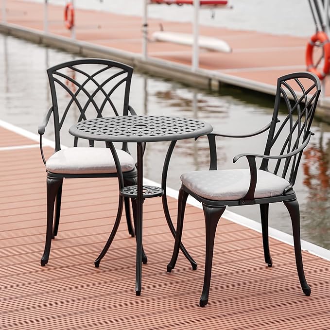 3 Piece Patio Bistro Set with Cushions, Outdoor Bistro Table and Chairs Set of 2