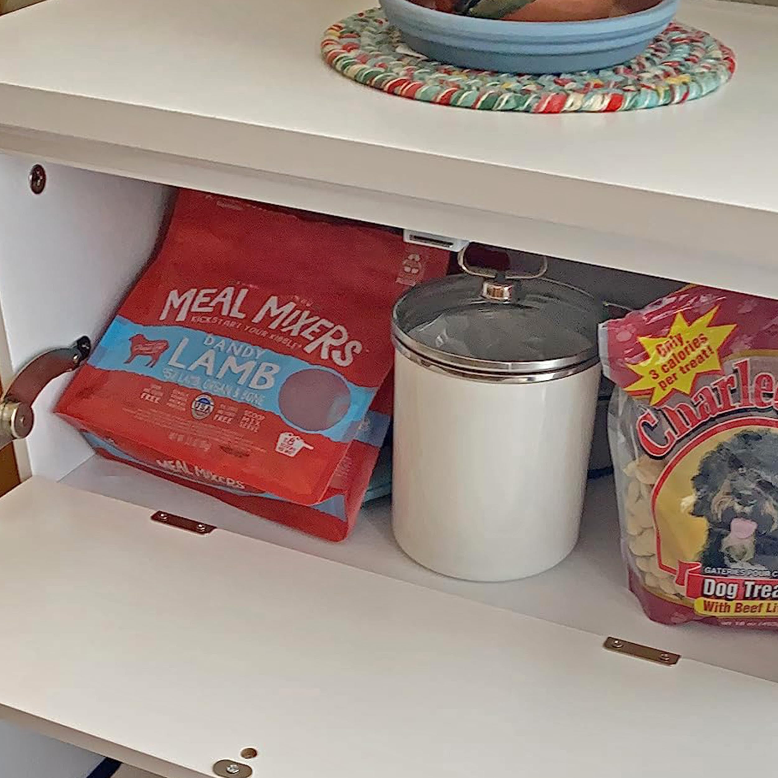 Raised Dog Bowl Stand with Food Storage Cabinet - White Pet Feeding Station