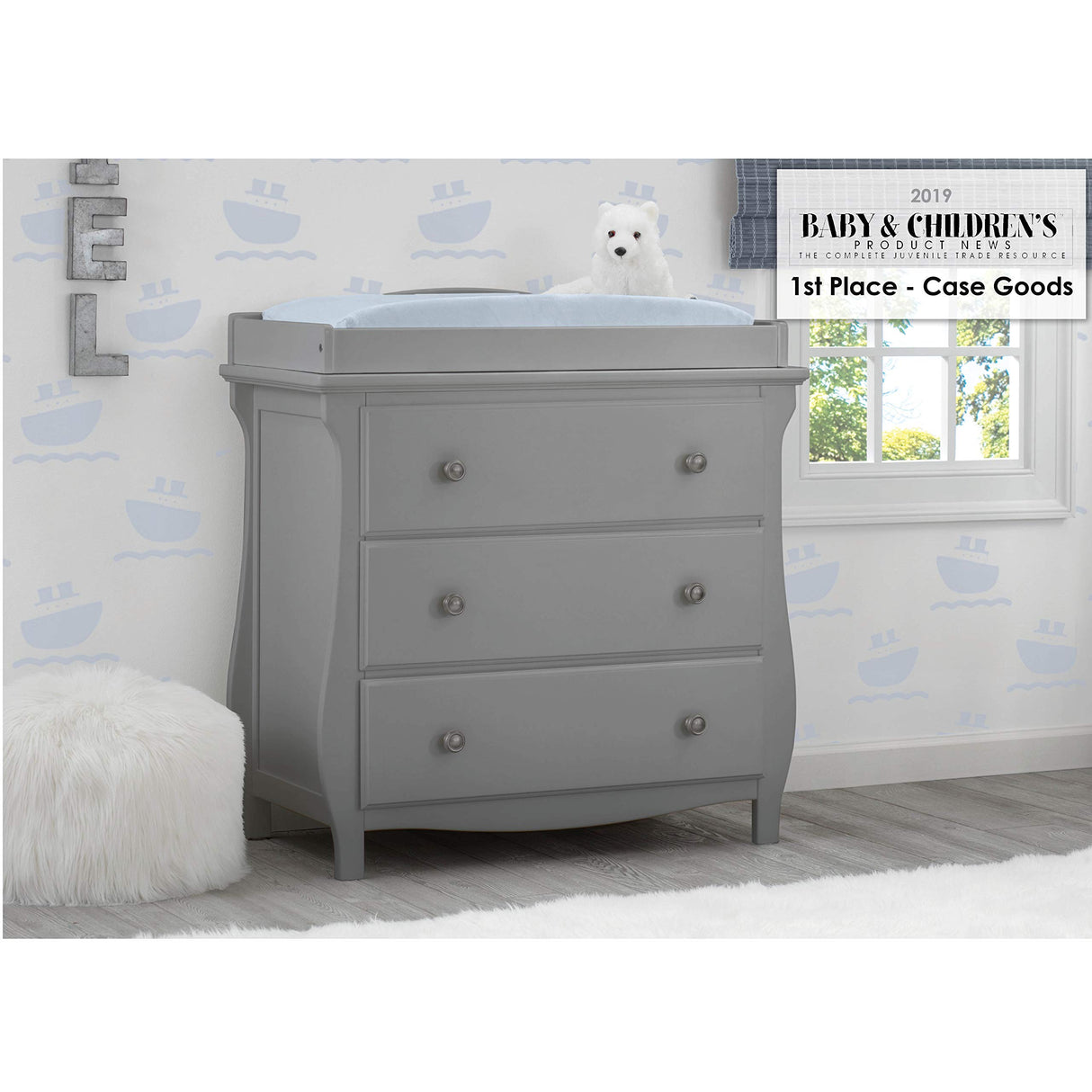 Lancaster 4-in-1 Convertible Baby Crib & 3 Drawer Dresser with Changing Top, Grey