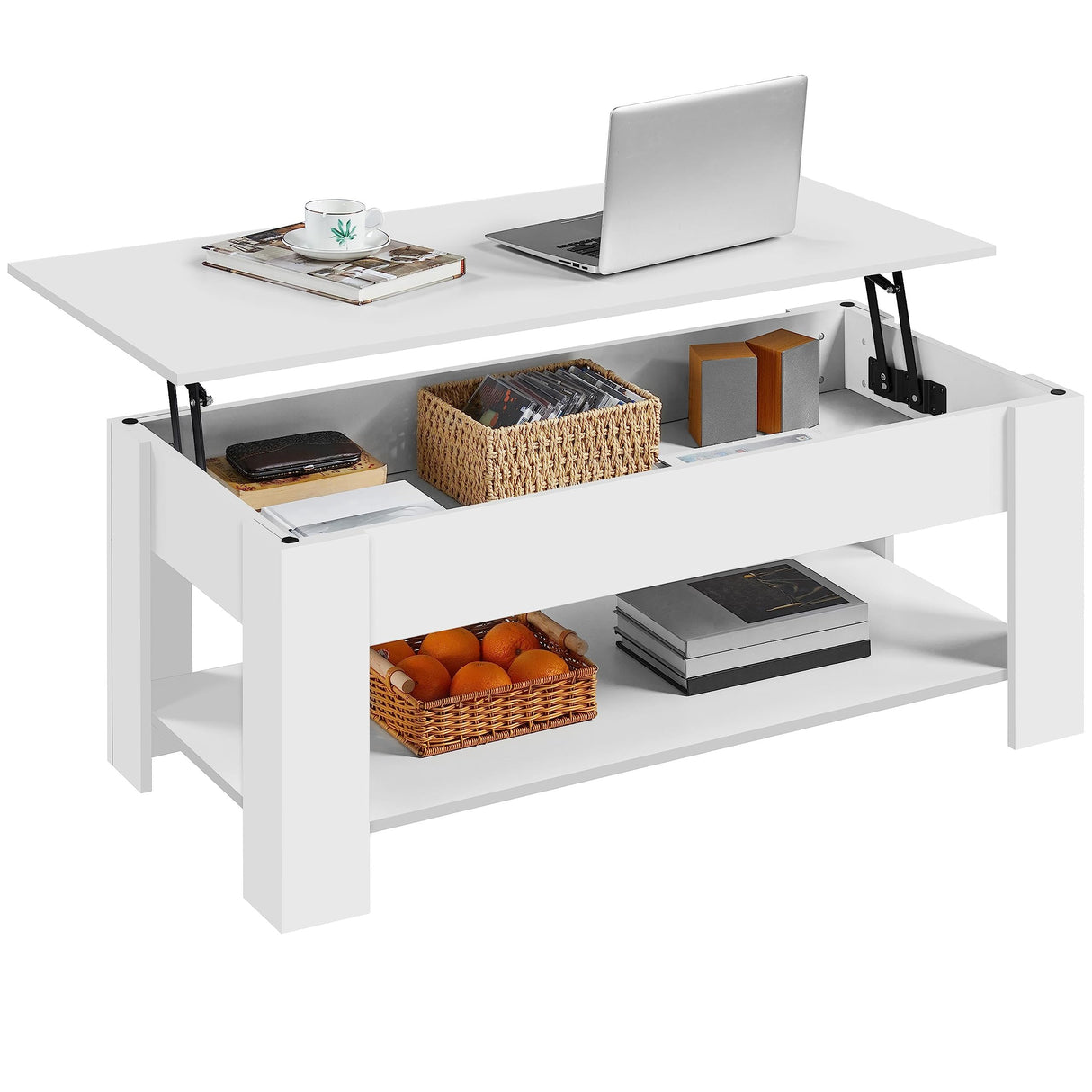 Coffee Table with Hidden Compartment and Storage Shelf, Rising Tabletop Dining Table